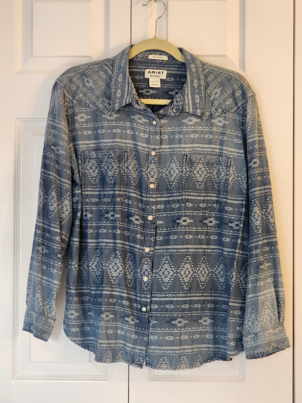 ARIAT Vintage Blue Aztec-Pattern Button-Down Shirt Plus Size XXL - Picture 4 of 11